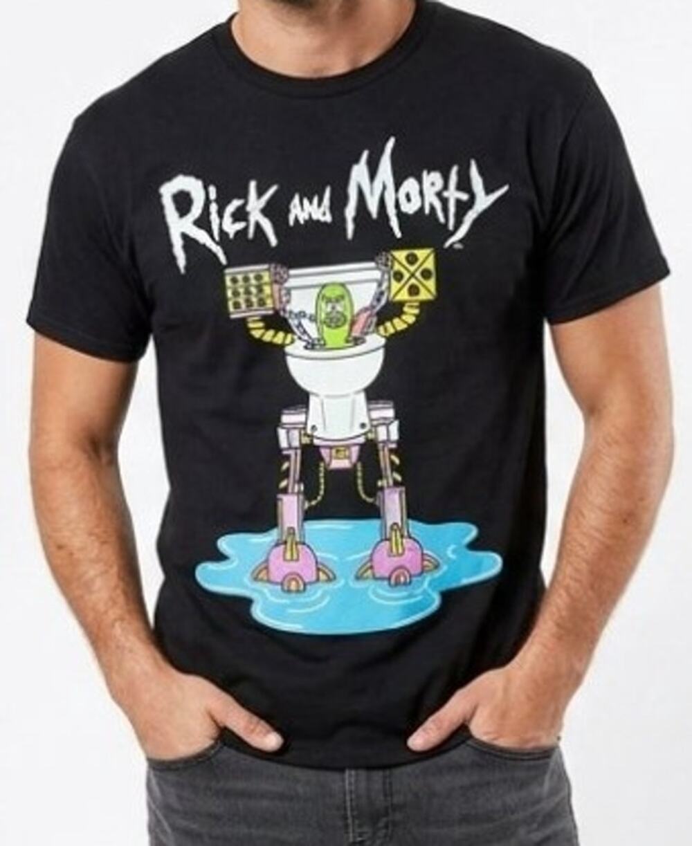 Rick and Morty Pickle Rick Toilet Mech Adult Black Tee - Size Large - New